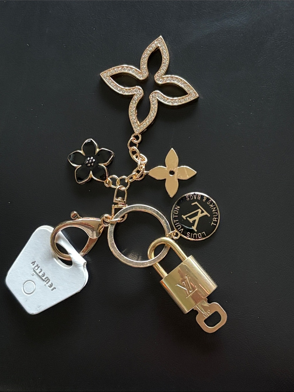 LV lock and button charm with keychain